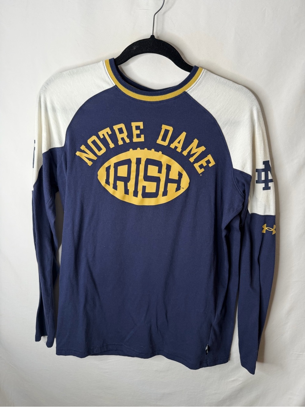 Under Armour Navy and Gold Notre Dame Irish Long Sleeve Raglan Tee - Picture 1 of 5